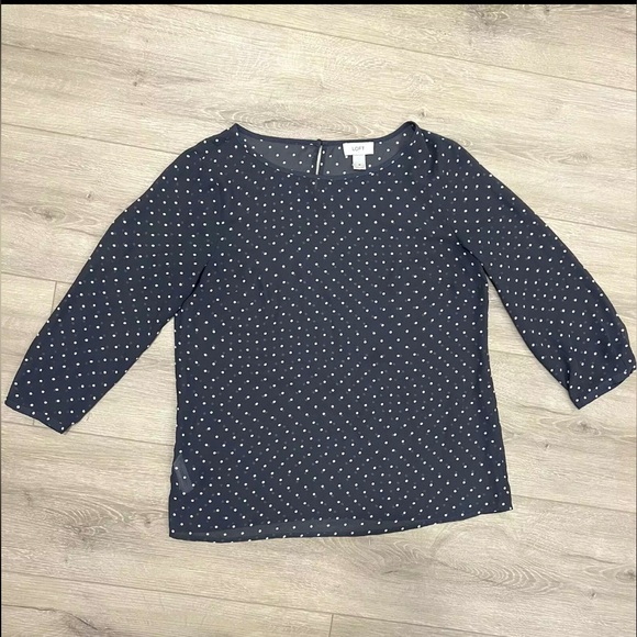 LOFT Polka Dot Sheer Top 3/4 Sleeve Top Gray Size Medium - Picture 1 of 9